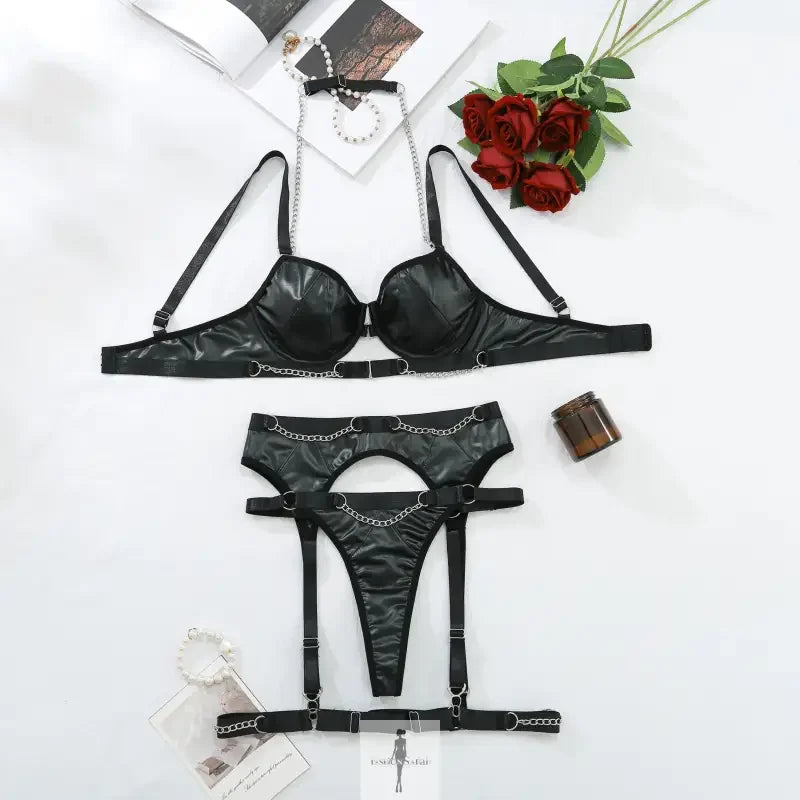 Fashionsarah.com Fashionsarah.com Gothic Latex Lingerie Set with Chain