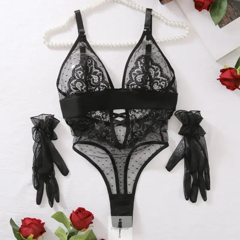 Fashionsarah.com Fashionsarah.com New Mesh Lingerie Bodysuit with matching Gloves