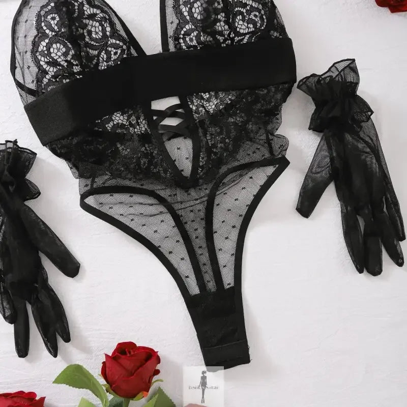 Fashionsarah.com Fashionsarah.com New Mesh Lingerie Bodysuit with matching Gloves