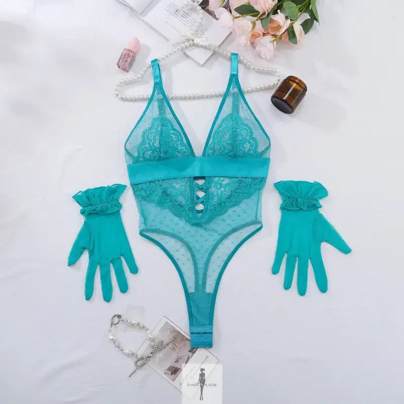 Fashionsarah.com Fashionsarah.com New Mesh Lingerie Bodysuit with matching Gloves