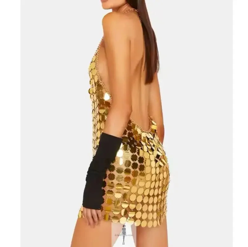 Fashionsarah.com Fashionsarah.com Mirrored Disco Halter Mini Dress