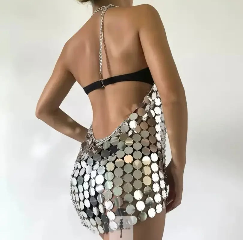 Fashionsarah.com Fashionsarah.com Mirrored Disco Halter Mini Dress