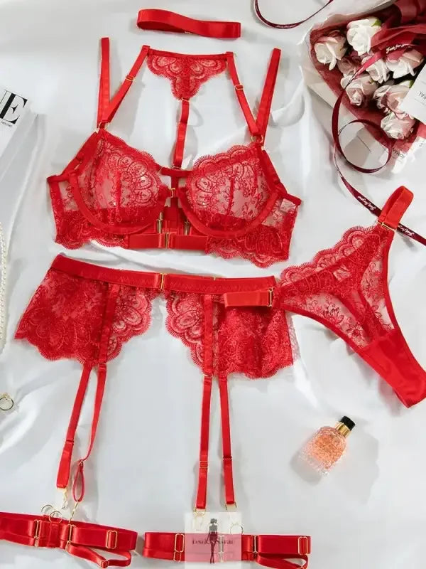 Fashionsarah.com Fashionsarah.com New Eyelash Lace Body Shaping Lingerie 5 pcs Set