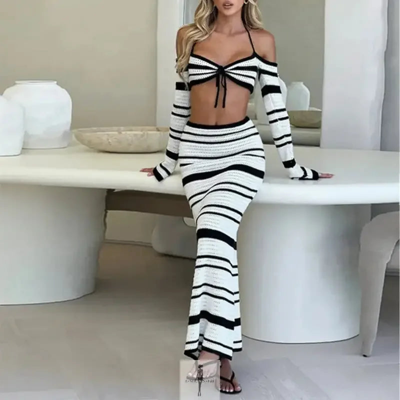 Fashionsarah.com Fashionsarah.com Knit Halter Top with Bodycon Skirt