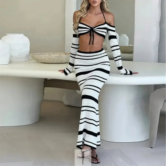 Fashionsarah.com Fashionsarah.com Knit Halter Top with Bodycon Skirt