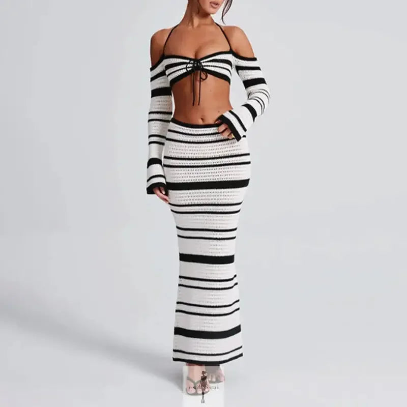 Fashionsarah.com Fashionsarah.com Knit Halter Top with Bodycon Skirt