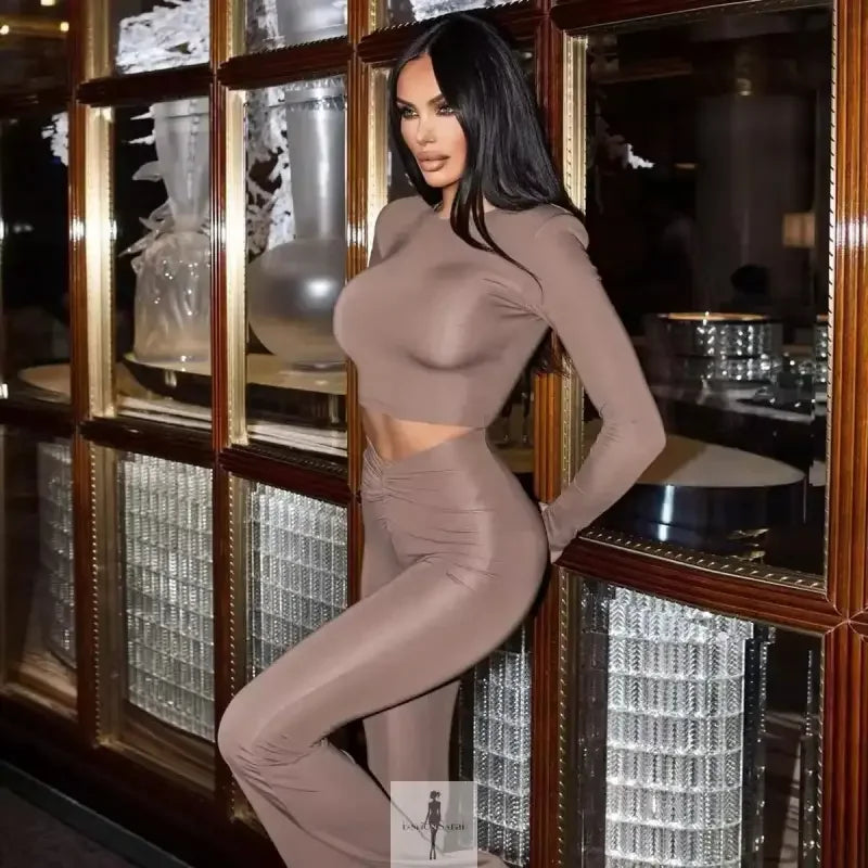 Fashionsarah.com Fashionsarah.com Crop Tops+Flare Pants Matching Stretch Streetwear Outfits