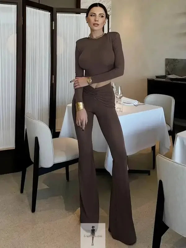 Fashionsarah.com Fashionsarah.com Crop Tops+Flare Pants Matching Stretch Streetwear Outfits