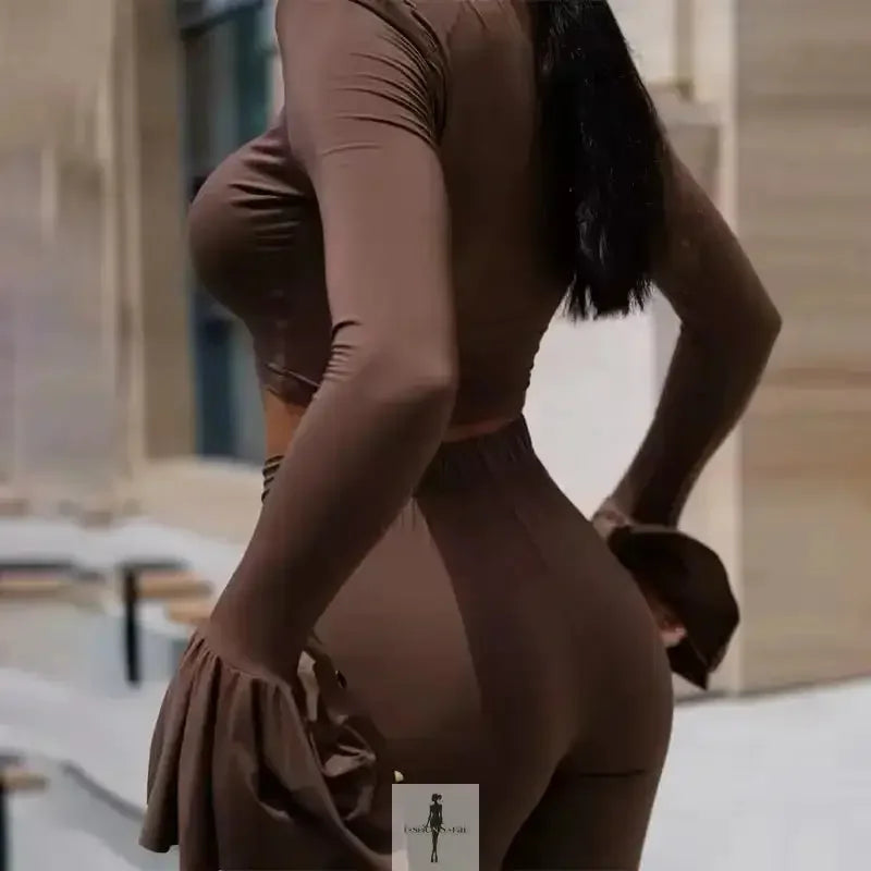 Fashionsarah.com Fashionsarah.com Crop Tops+Flare Pants Matching with Ruffle Detail