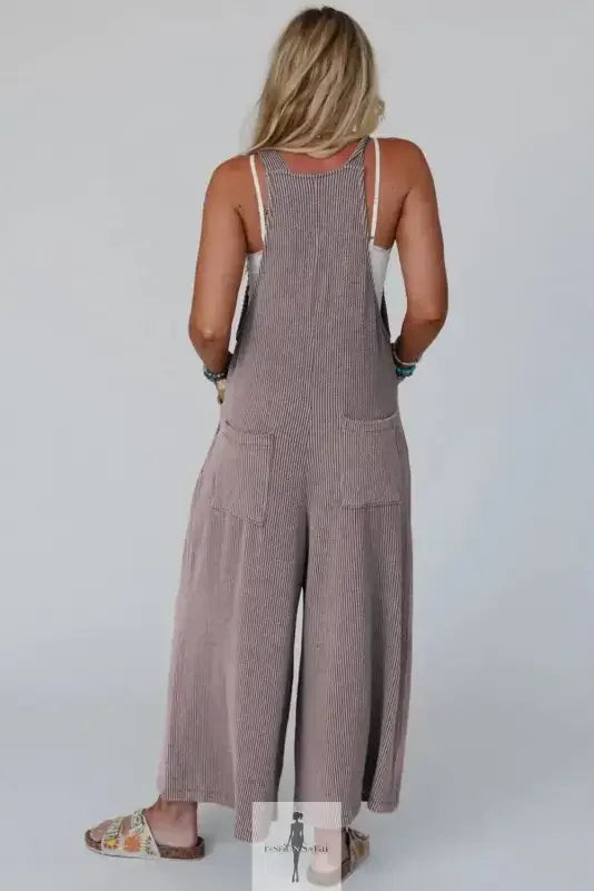 Fashionsarah.com Fashionsarah.com Gray Adjustable Straps Wide Leg Loose Jumpsuit