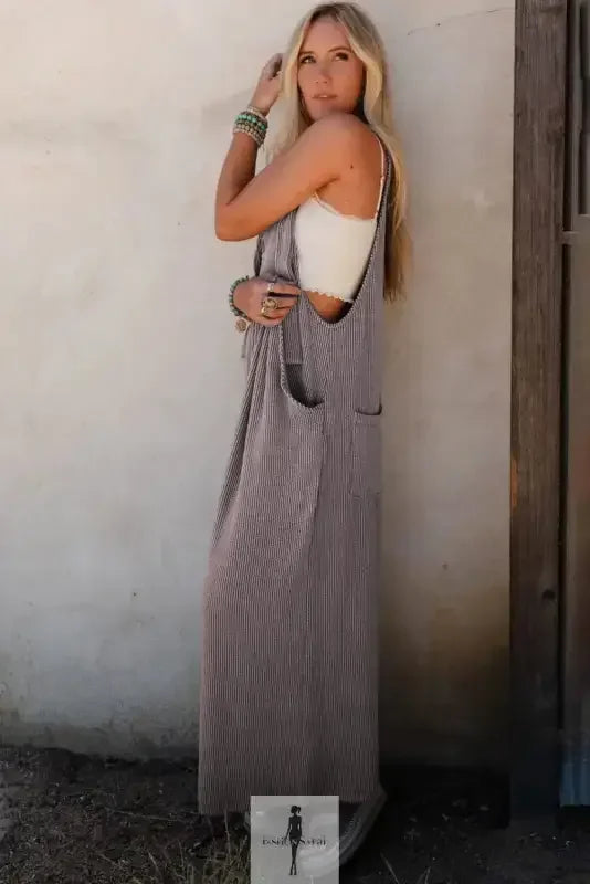 Fashionsarah.com Fashionsarah.com Gray Adjustable Straps Wide Leg Loose Jumpsuit