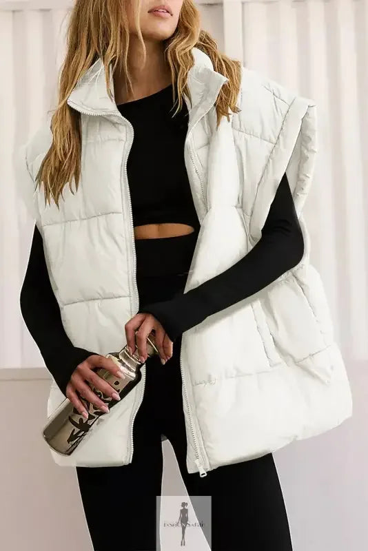 Fashionsarah.com Fashionsarah.com Zipper Stand Neck Oversized Puffer Vest