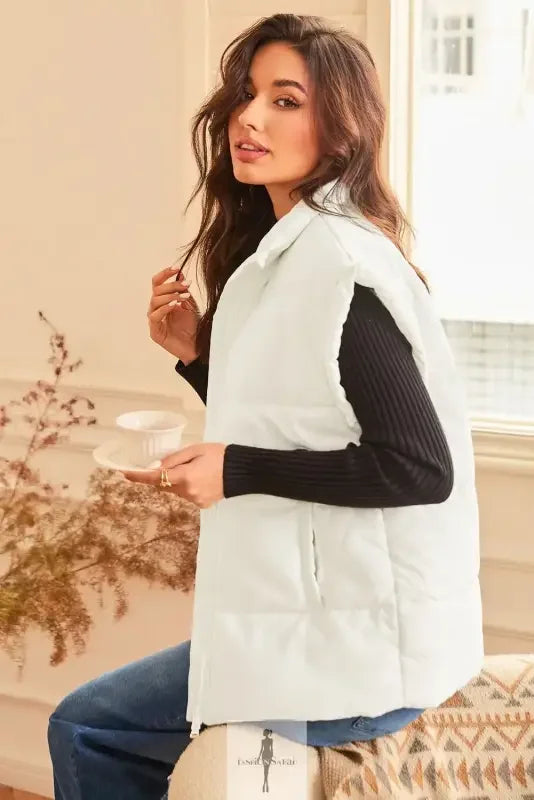 Fashionsarah.com Fashionsarah.com Zipper Stand Neck Oversized Puffer Vest