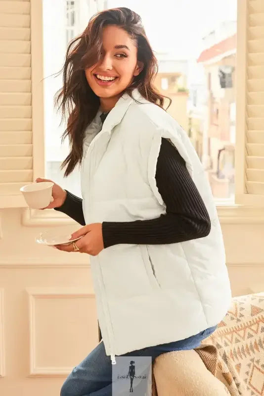 Fashionsarah.com Fashionsarah.com Zipper Stand Neck Oversized Puffer Vest