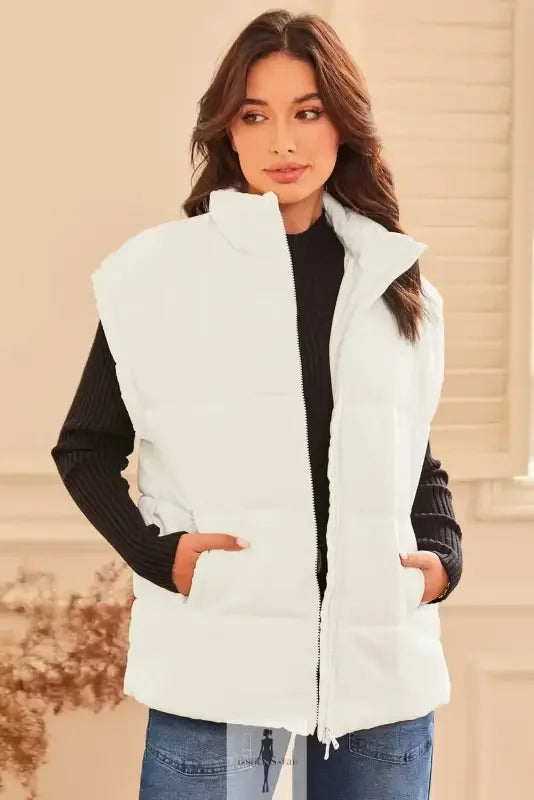 Fashionsarah.com Fashionsarah.com Zipper Stand Neck Oversized Puffer Vest