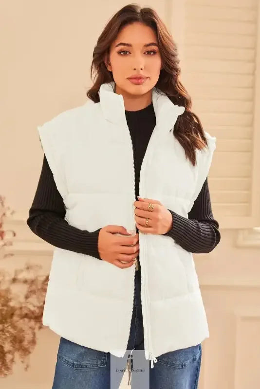 Fashionsarah.com Fashionsarah.com Zipper Stand Neck Oversized Puffer Vest