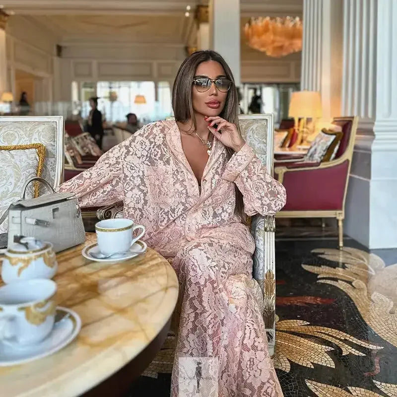 Fashionsarah.com Fashionsarah.com Matching Lace Top And Pants Suits