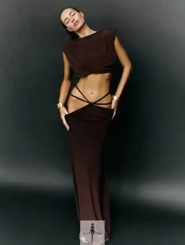 Fashionsarah.com Fashionsarah.com Crop Tops+Bandage Long Skirt Trend Ruched Elegant Suits