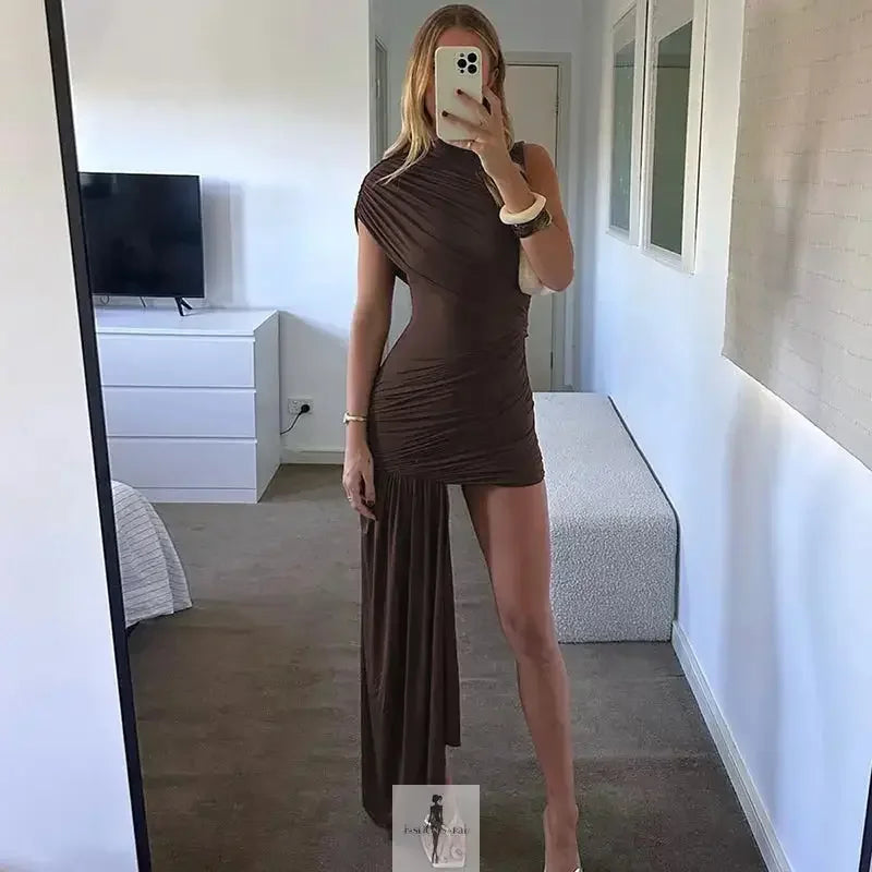 Fashionsarah.com Fashionsarah.com Irregular Draped Ruched Mini Dress