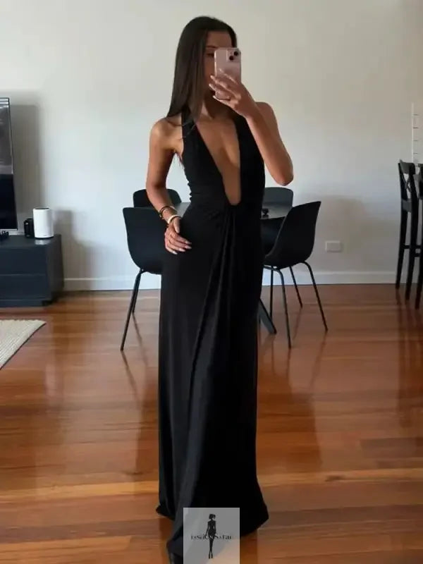 Fashionsarah.com Fashionsarah.com Deep V Neck Halter Long Dress