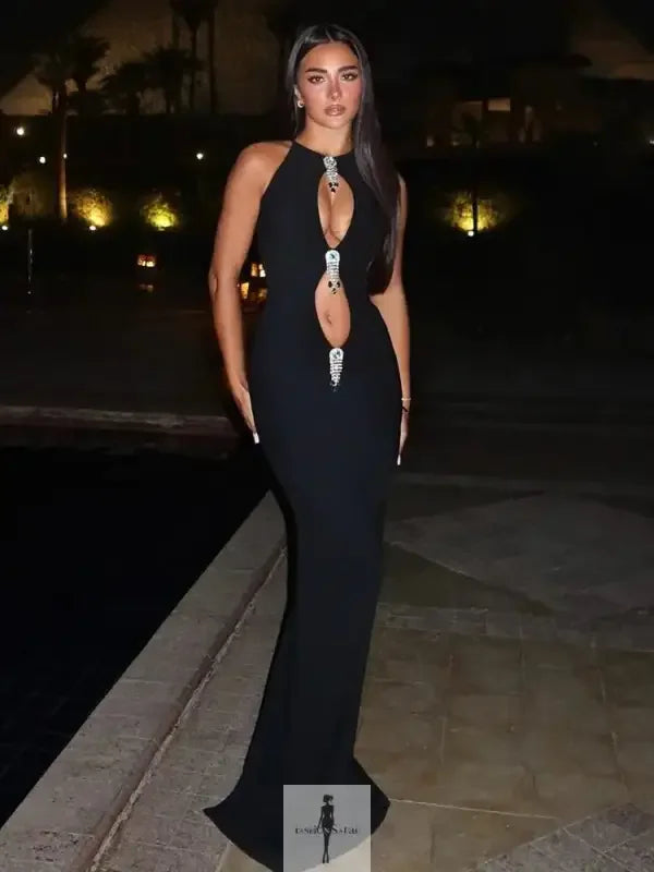 Fashionsarah.com Fashionsarah.com Black Hollow Out Pearl Tassel Maxi Dress