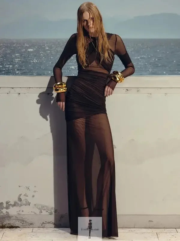 Fashionsarah.com Fashionsarah.com Mesh Elegant Ruched Maxi Dress