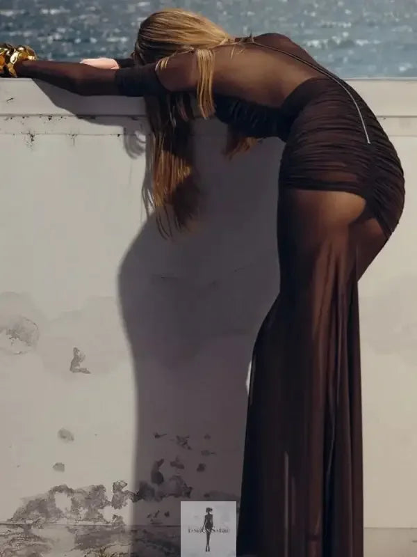 Fashionsarah.com Fashionsarah.com Mesh Elegant Ruched Maxi Dress