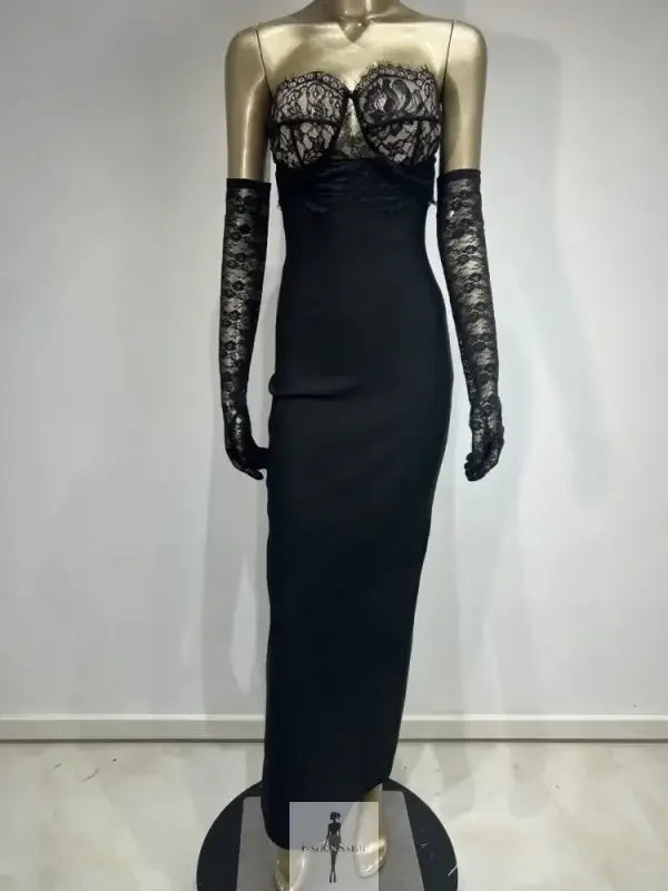 Fashionsarah.com Fashionsarah.com Lace Strapless Maxi Bodycon Dress with Lace Gloves