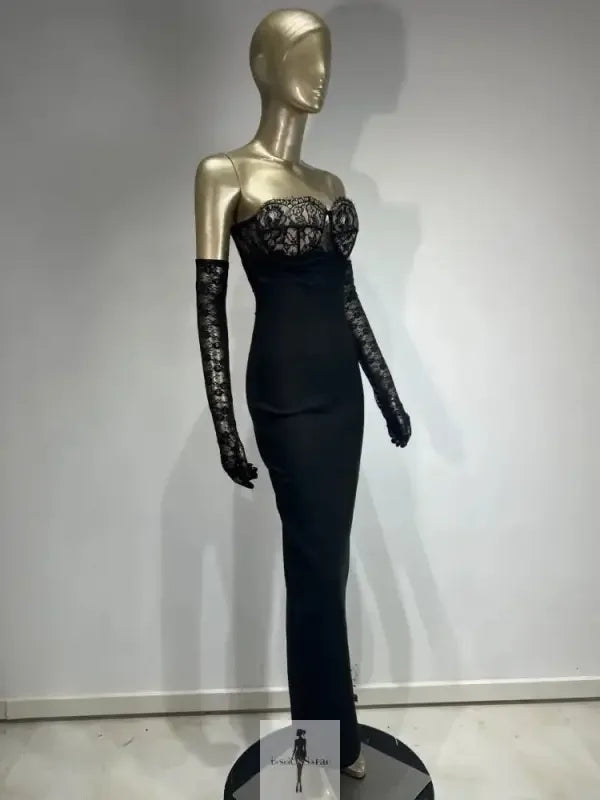 Fashionsarah.com Fashionsarah.com Lace Strapless Maxi Bodycon Dress with Lace Gloves