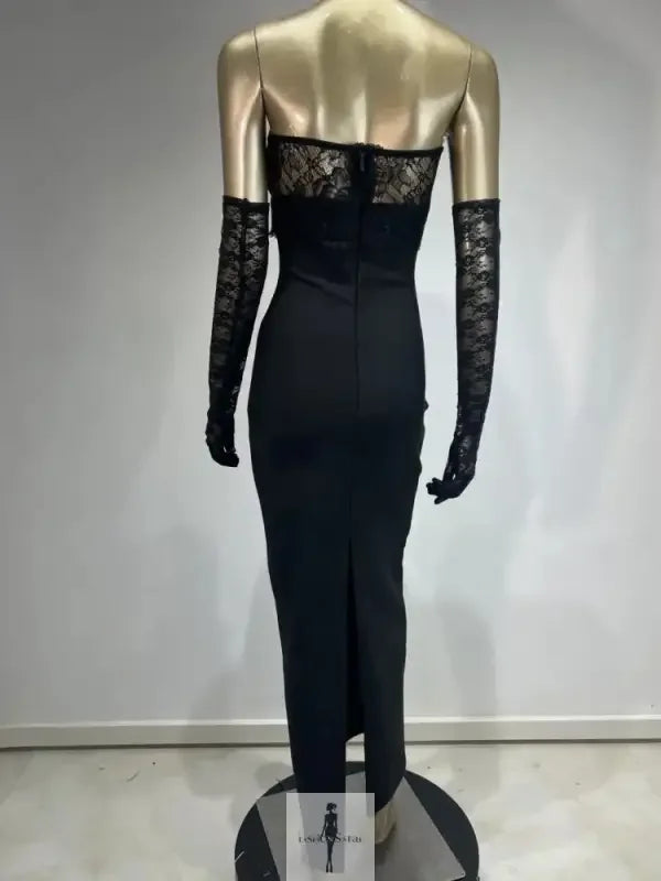 Fashionsarah.com Fashionsarah.com Lace Strapless Maxi Bodycon Dress with Lace Gloves