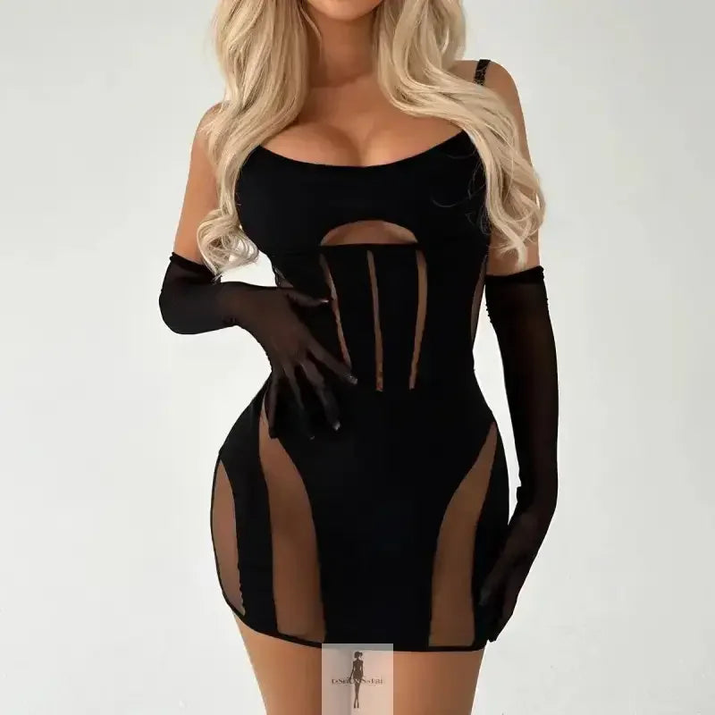 Fashionsarah.com Fashionsarah.com New Mesh Babydoll 3-Piece Set with gloves