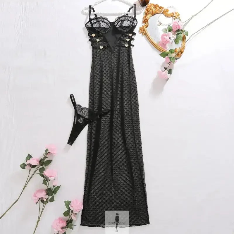 mesh dress with strings Heart Dot Mesh Dress with String