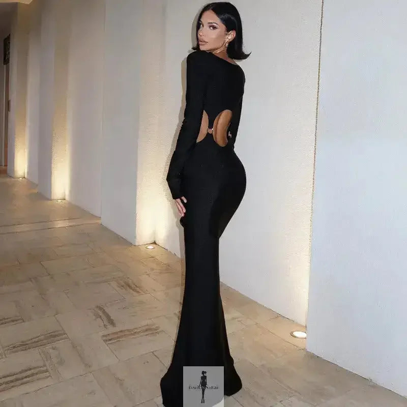 Fashionsarah.com Fashionsarah.com Hollow Out Metal Ring Maxi Slim Fit Dress