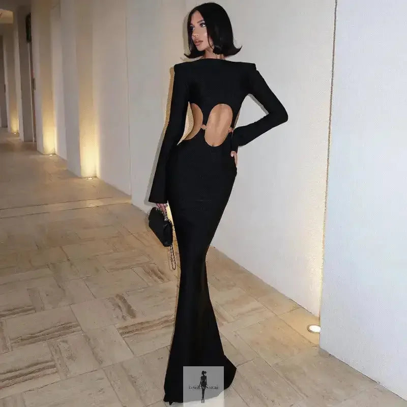 Fashionsarah.com Fashionsarah.com Hollow Out Metal Ring Maxi Slim Fit Dress