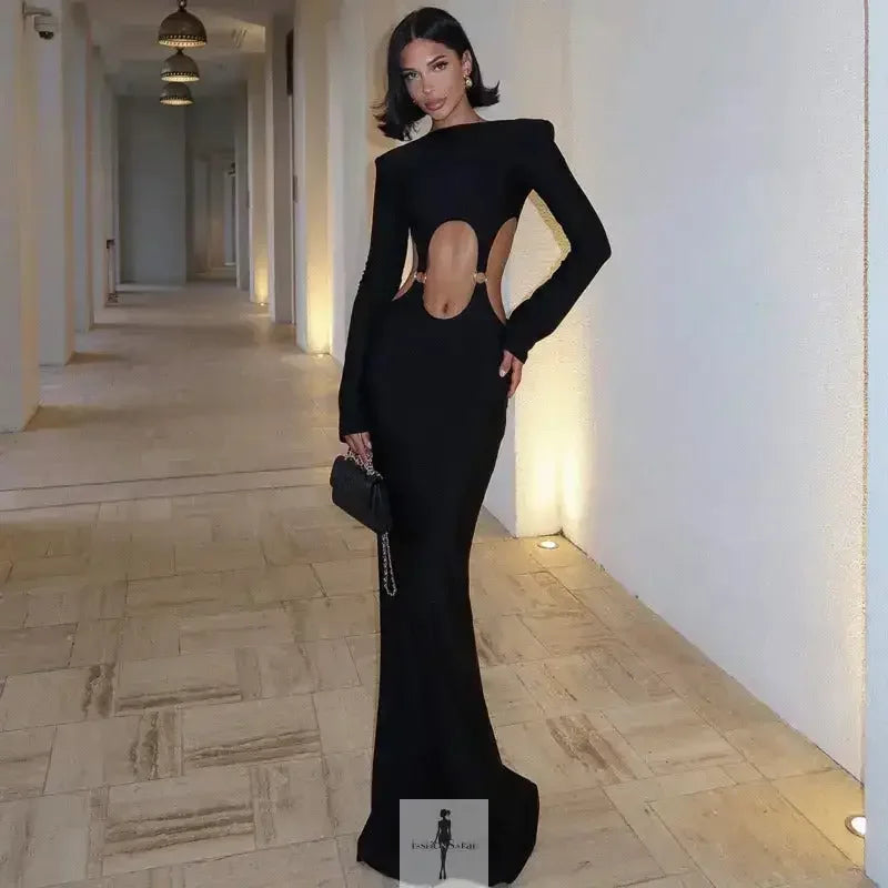 Fashionsarah.com Fashionsarah.com Hollow Out Metal Ring Maxi Slim Fit Dress