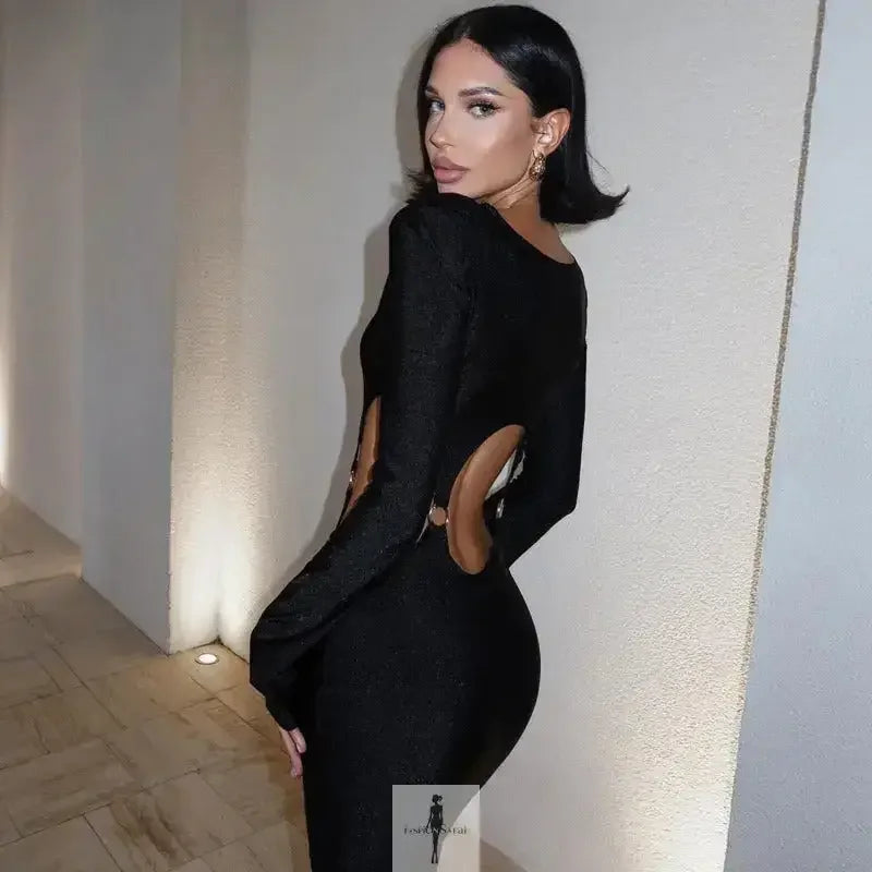 Fashionsarah.com Fashionsarah.com Hollow Out Metal Ring Maxi Slim Fit Dress