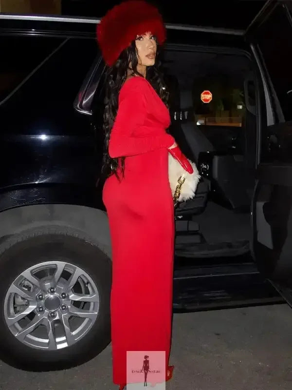 Fashionsarah.com Fashionsarah.com Deep V-neck Pleated Elegant Maxi Dress