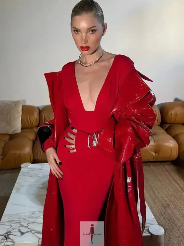 Fashionsarah.com Fashionsarah.com Deep V-neck Pleated Elegant Maxi Dress