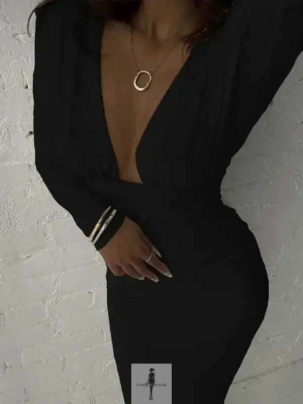 Fashionsarah.com Fashionsarah.com Deep V-neck Pleated Elegant Maxi Dress