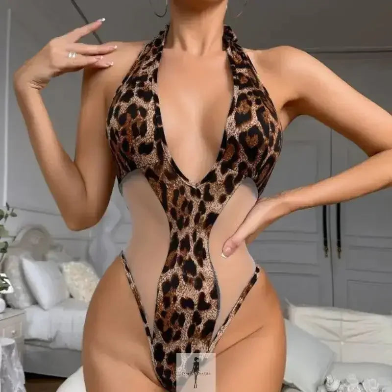 Fashionsarah.com Fashionsarah.com Leopard Mesh Halterneck Bodysuit