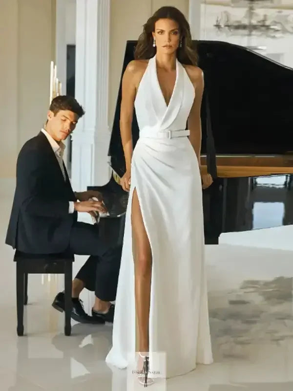 Fashionsarah.com Fashionsarah.com Modern Halter A Line Dress with Belt / Fashionsarah