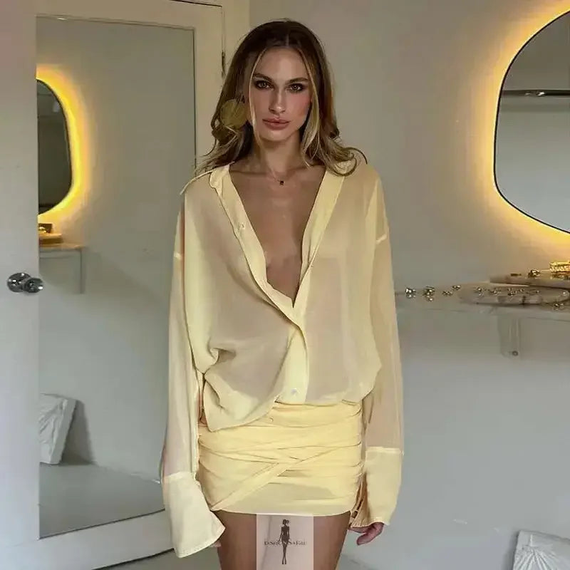 Fashionsarah.com Fashionsarah.com Yellow Shirt Dress Ruched Skirt