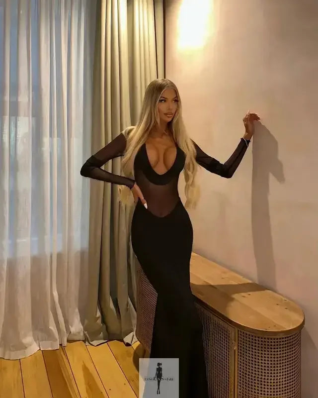 Fashionsarah.com Fashionsarah.com Deep V-Neck Sheath Long Dress