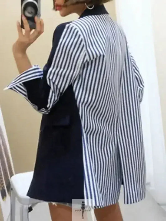 Fashionsarah.com Fashionsarah.com New Loose Double Breasted Striped Blazer / Fashionsarah