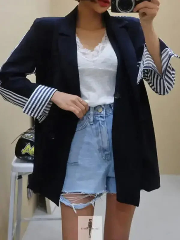 Fashionsarah.com Fashionsarah.com New Loose Double Breasted Striped Blazer / Fashionsarah