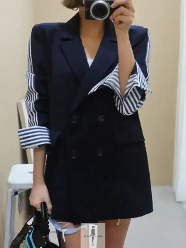 Fashionsarah.com Fashionsarah.com New Loose Double Breasted Striped Blazer / Fashionsarah