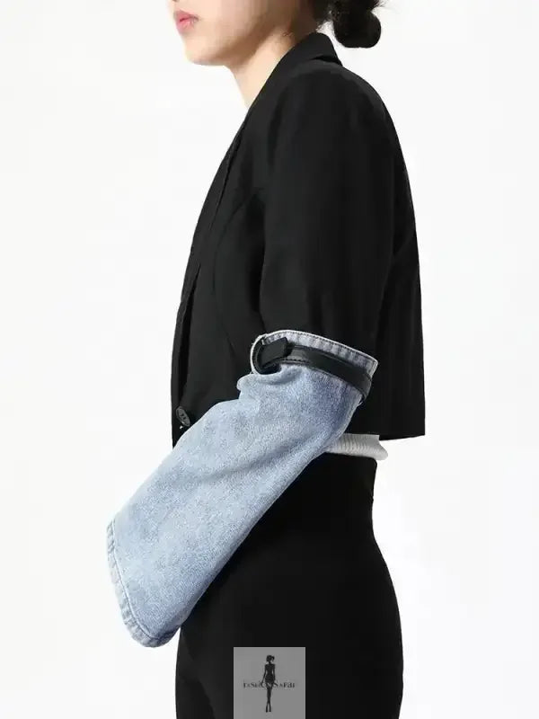 Fashionsarah.com Fashionsarah.com Denim Casual Crop Blazer / Fashionsarah