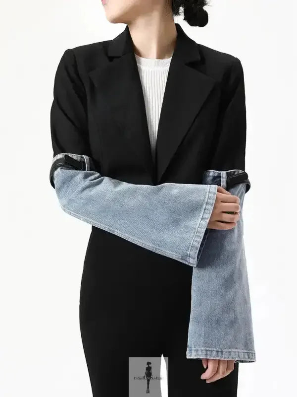 Fashionsarah.com Fashionsarah.com Denim Casual Crop Blazer / Fashionsarah