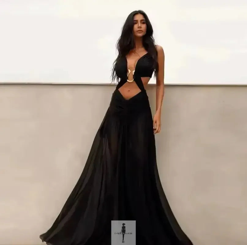 Fashionsarah.com Fashionsarah.com Hollow Out Backless Mesh Maxi Dress