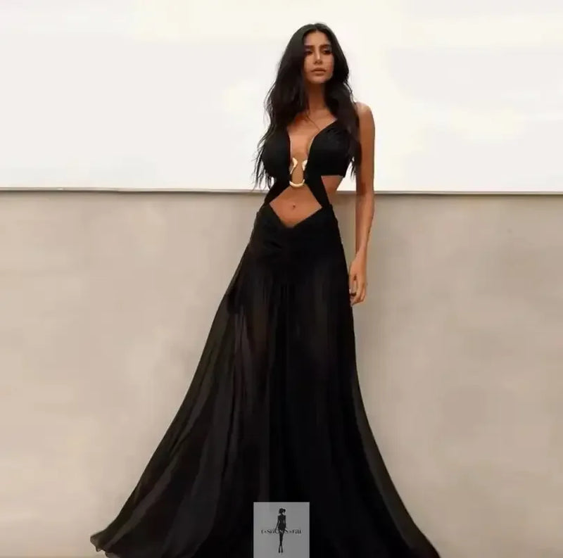 Hollow Out Backless Mesh Maxi Dress | Fashionsarah.com